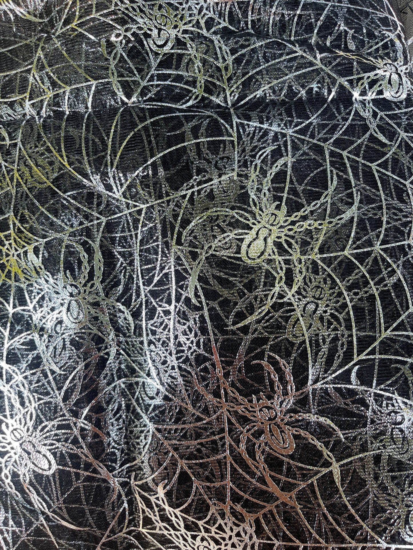 Black Mesh with Silver Spider’s & Webs | Mesh