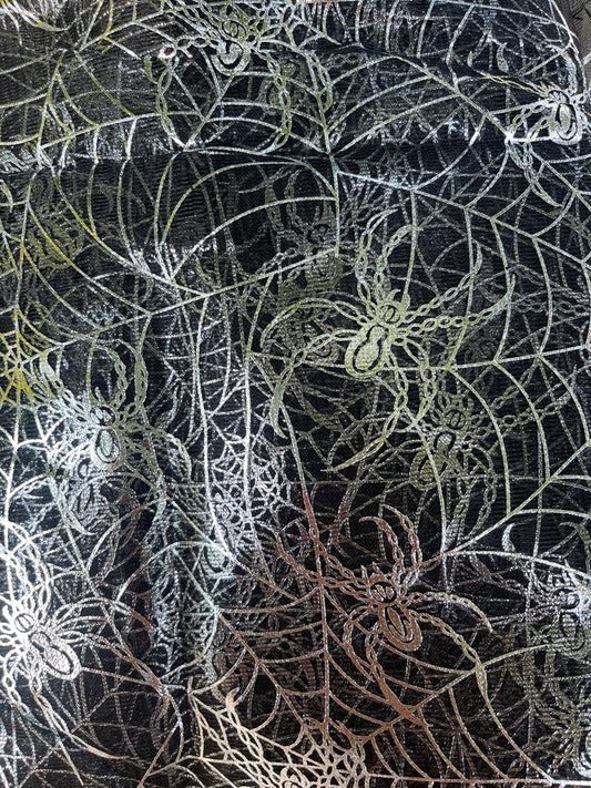 Black Mesh with Silver Spider’s & Webs | Mesh