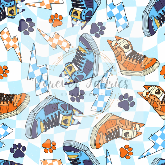 Blue Dog Shoes Checkered . (BH/ 24)| Preorder | Fabric By The Yard