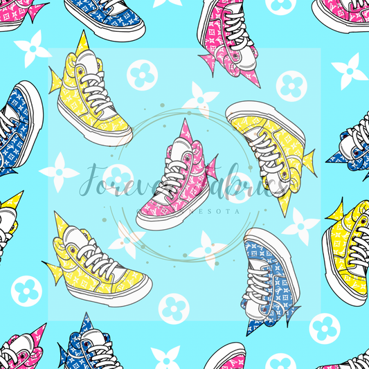 Boujee Baby Shark Shoes Blue . (BH/ 24)| Preorder | Fabric By The Yard