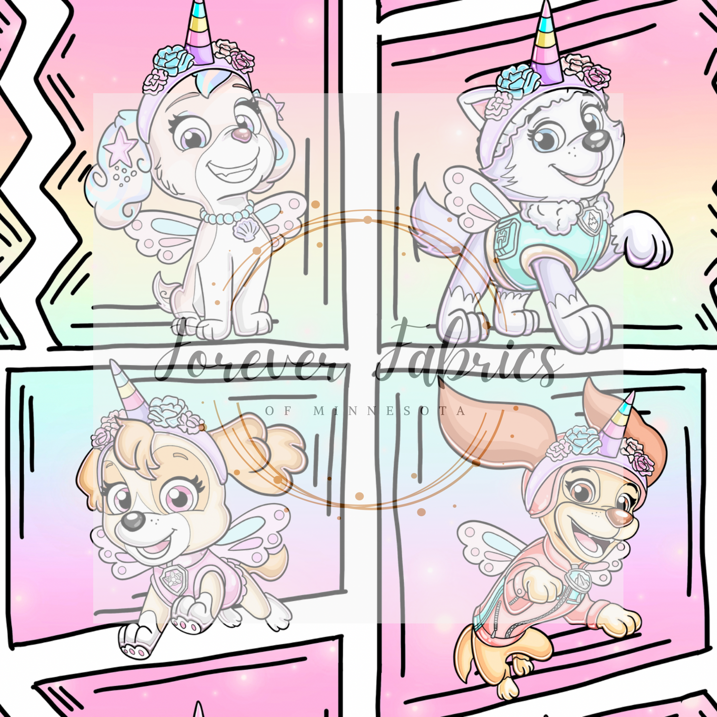 Girl Pups Ombre Comic. . . . (BH/ 24)| Preorder | Fabric By The Yard