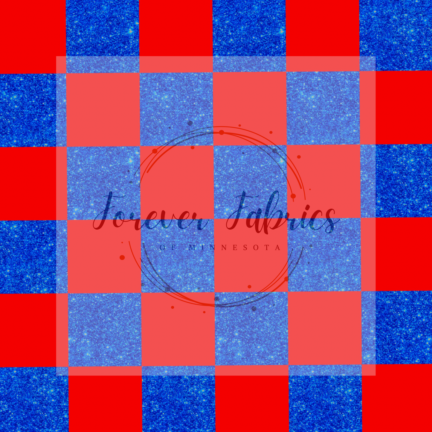 Red Blue Glittered Checkered . (BH/ 23). | Preorder | Fabric By The Yard