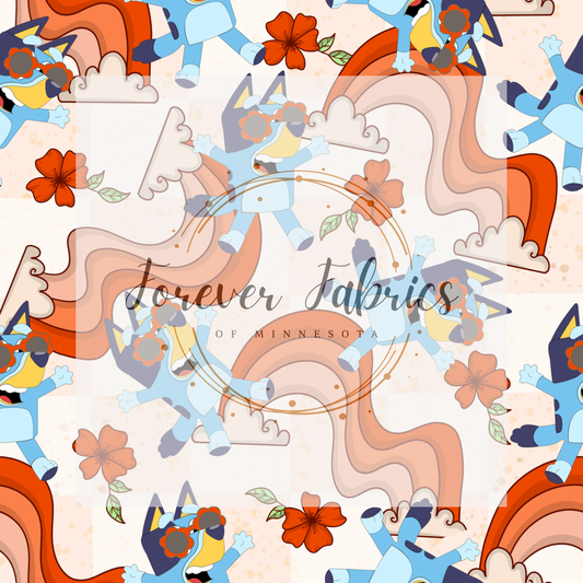Boho Blue Dog Checkered 2 . (BH/ 23). | Preorder | Fabric By The Yard