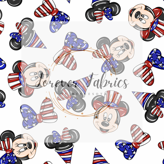 4th of July Mice white (LD4/24)| Preorder | Fabric By The Yard