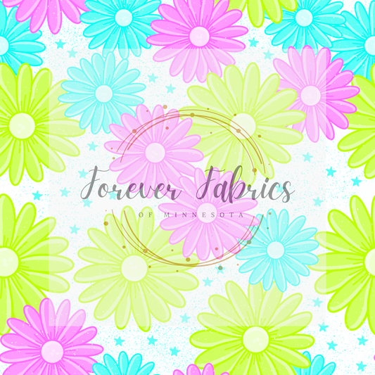 White Neon Floral . . . . (BH/ 24)| Preorder | Fabric By The Yard
