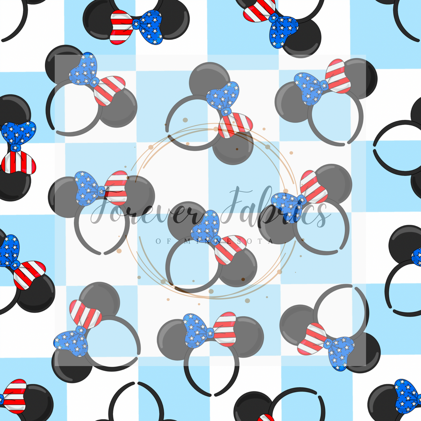 RWB Mouse Ears Checked . (BH/ 24)| Preorder | Fabric By The Yard