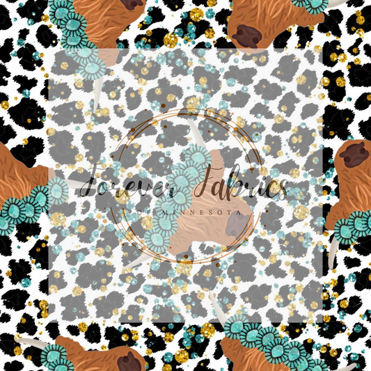 Highland Cows Floral. . . . (BH/ 24)| Preorder | Fabric By The Yard