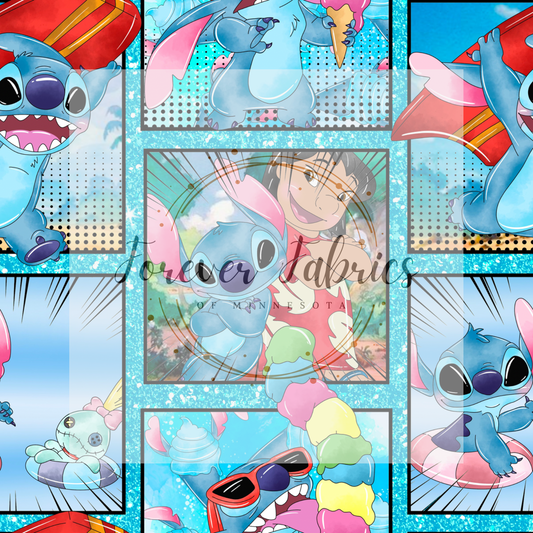 Alien Comic Blue Glitter . . . . . . . (BH/ 23). | Preorder | Fabric By The Yard