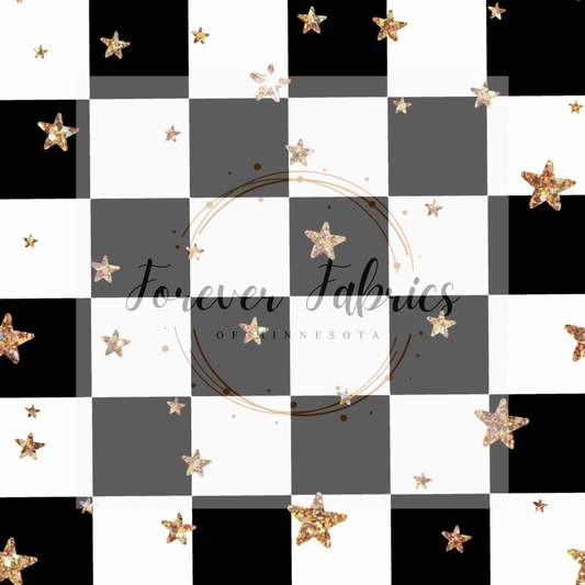 Checkered Gold Stars . . (BH/ 23) | Preorder | Fabric By The Yard