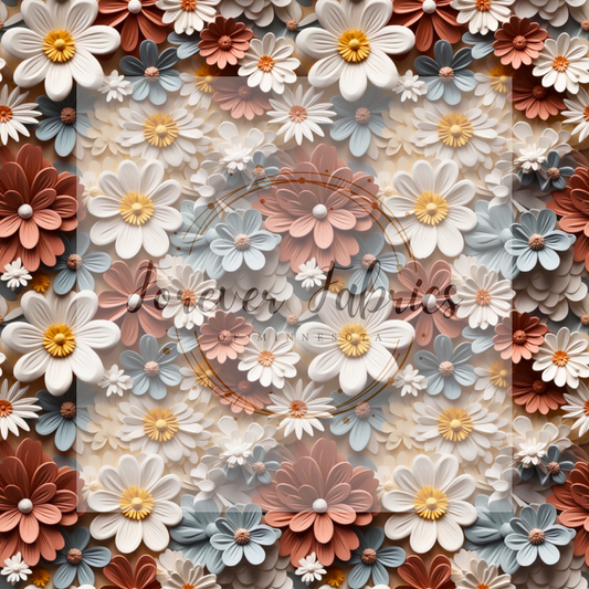 Blue Cream Flora . . . (BH/ 24)| Preorder | Fabric By The Yard