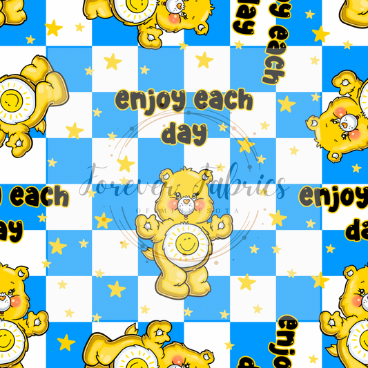 Enjoy Care bear Checkered . (BH/ 24)| Preorder | Fabric By The Yard