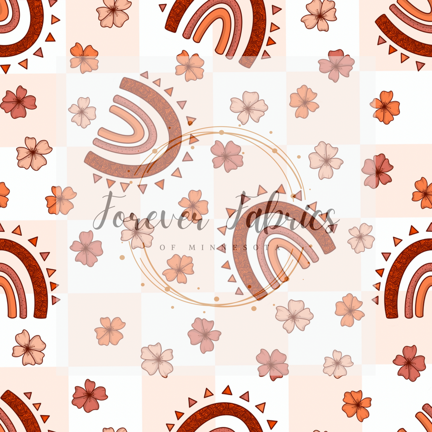 Checker Rainbow Floral . . (BH/ 22) | Preorder | Fabric By The Yard