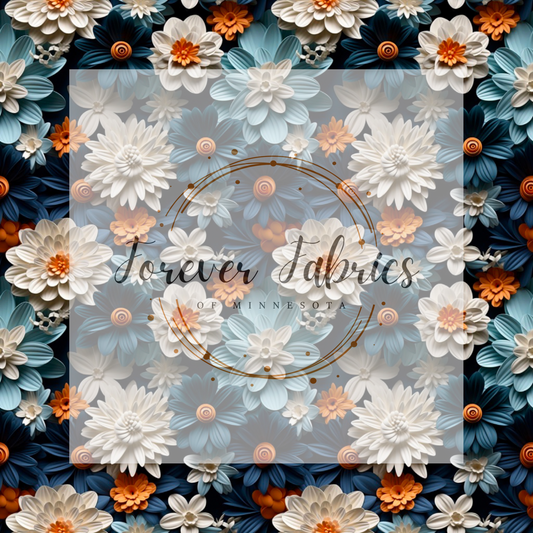Teal 3D Floral . (BH/ 23). | Preorder | Fabric By The Yard