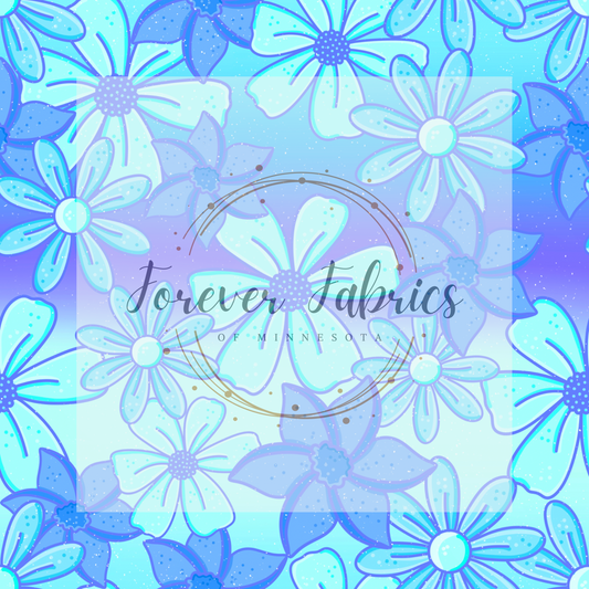 Ombre Blue Flowers . . . . . . (BH/ 24)| Preorder | Fabric By The Yard