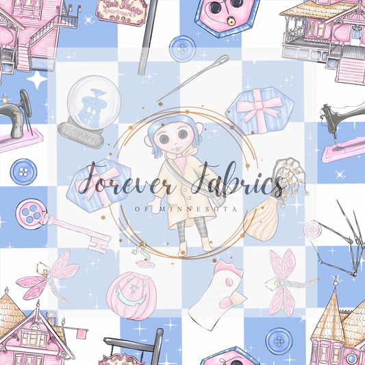 Coraline Blue Check . (BH/ 23). | Preorder | Fabric By The Yard