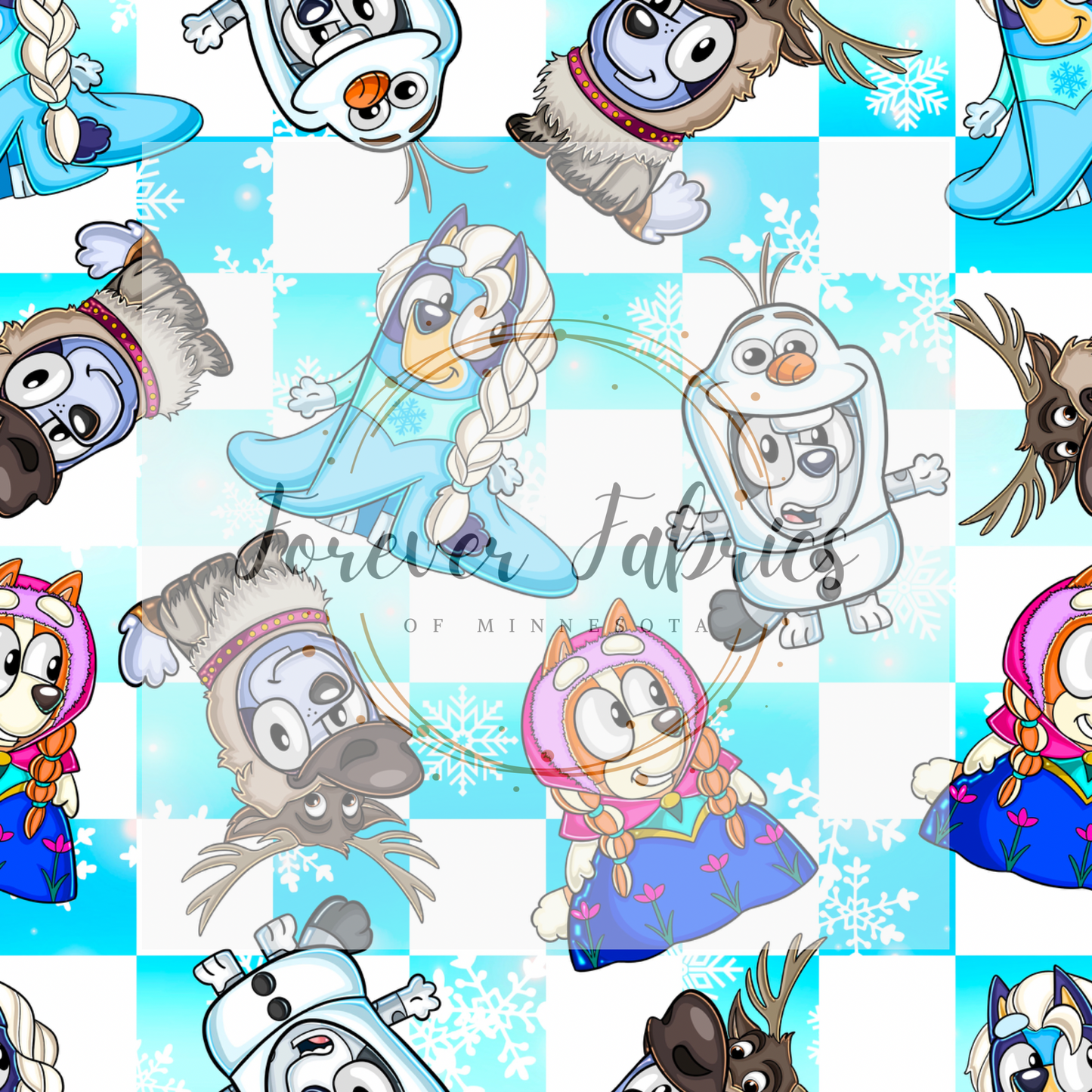 Blue Dog Frozen Checkered . . . (BH/ 24)| Preorder | Fabric By The Yard