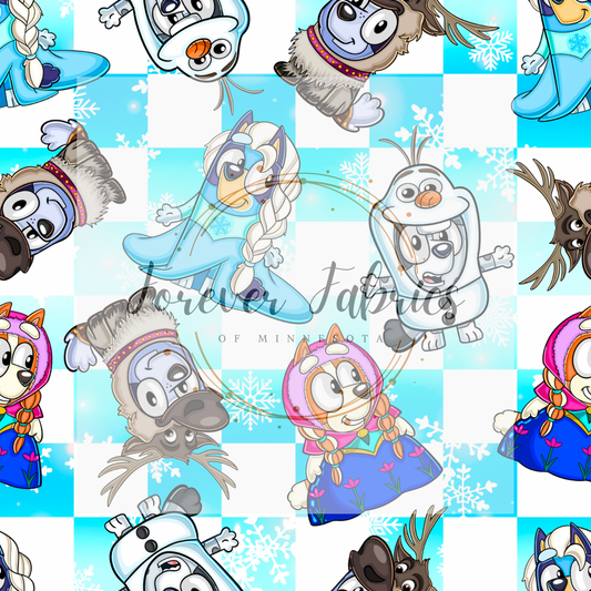 Blue Dog Frozen Checkered . . . (BH/ 24)| Preorder | Fabric By The Yard