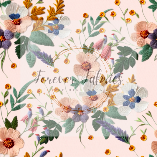 Pink Floral Embroidered . (BH/ 23). | Preorder | Fabric By The Yard