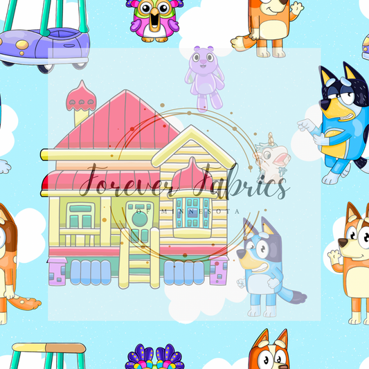Blue Dog House . . . . (BH/ 24)| Preorder | Fabric By The Yard