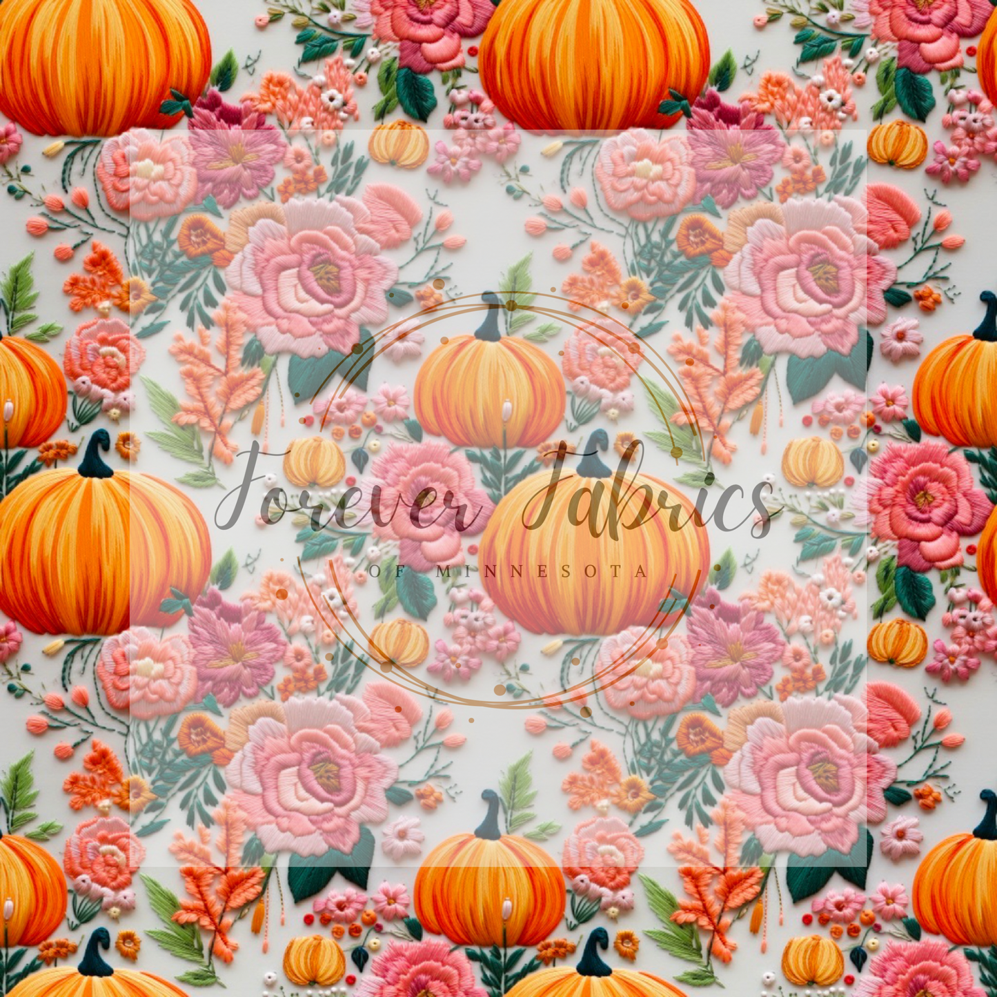 Pumpkins Embroidered . (BH/ 23). | Preorder | Fabric By The Yard