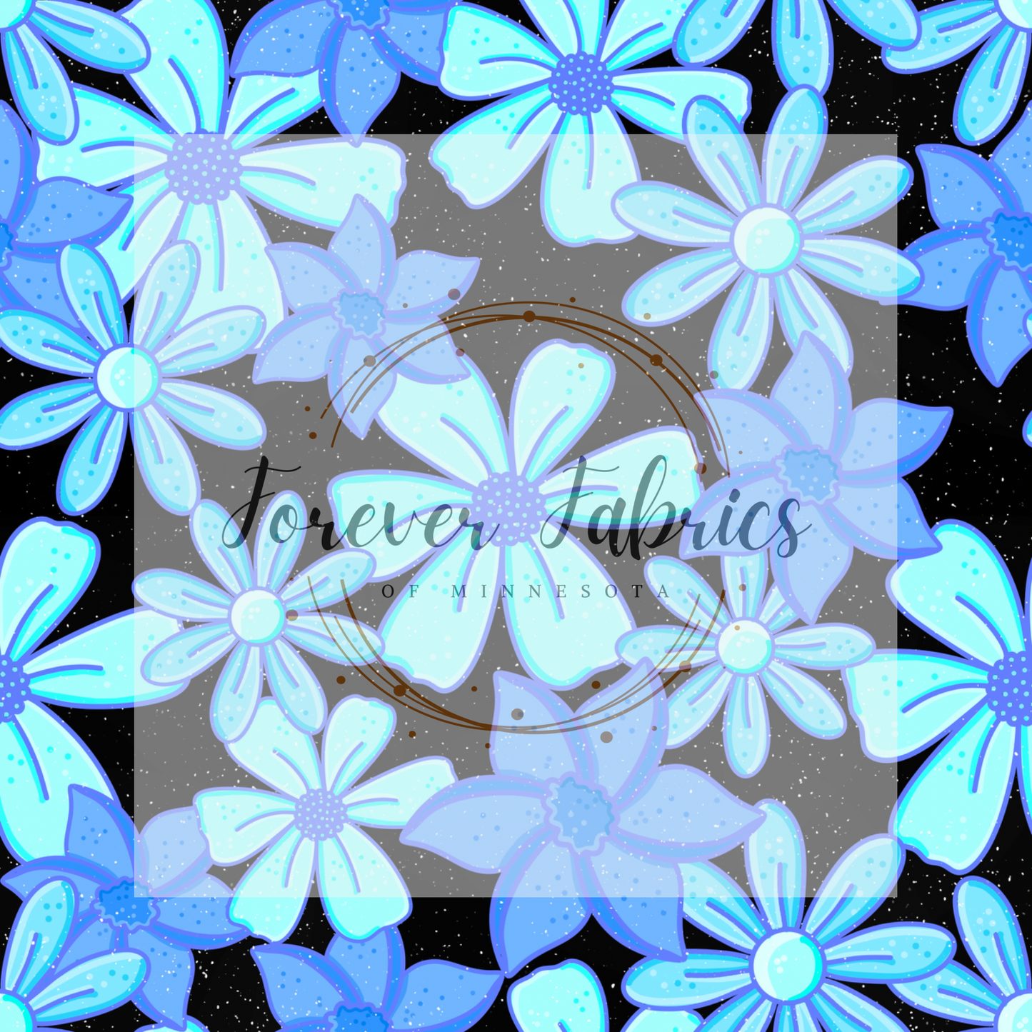 Blue Flowers black Background . . . (BH/ 24)| Preorder | Fabric By The Yard