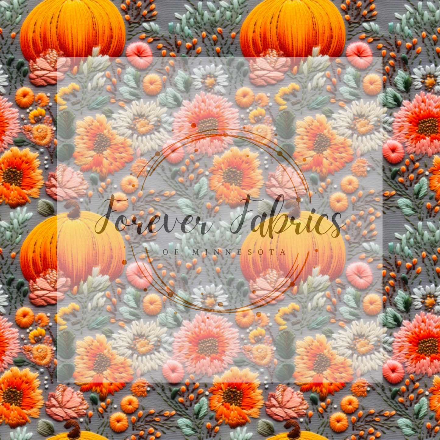 Fall, pumpkin, 3-D embroidery,, | Preorder| By The Yard