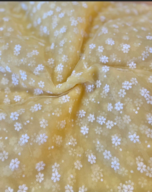 Yellow with Flocked Daisy | Mesh