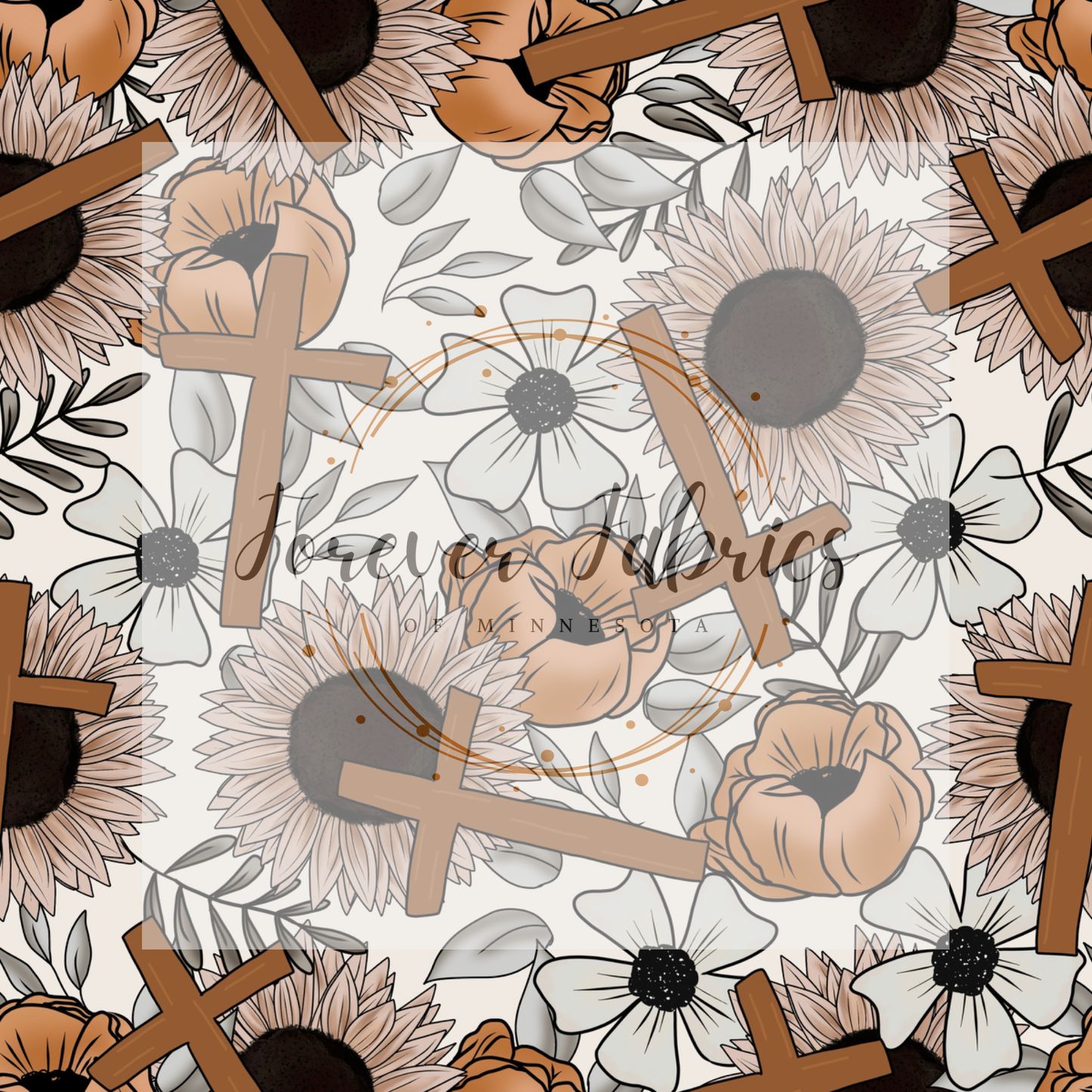 Neutral Floral Cross . . . . . . . (BH/ 23). | Preorder | Fabric By The Yard