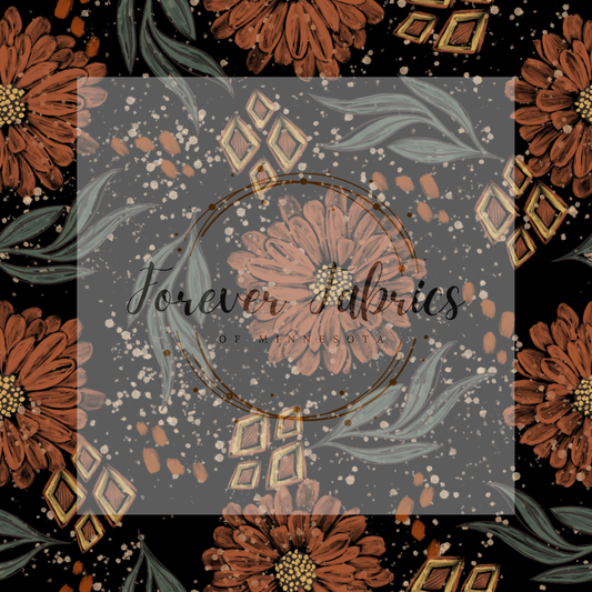 Boho Floral Black . . . (BH/ 24)| Preorder | Fabric By The Yard