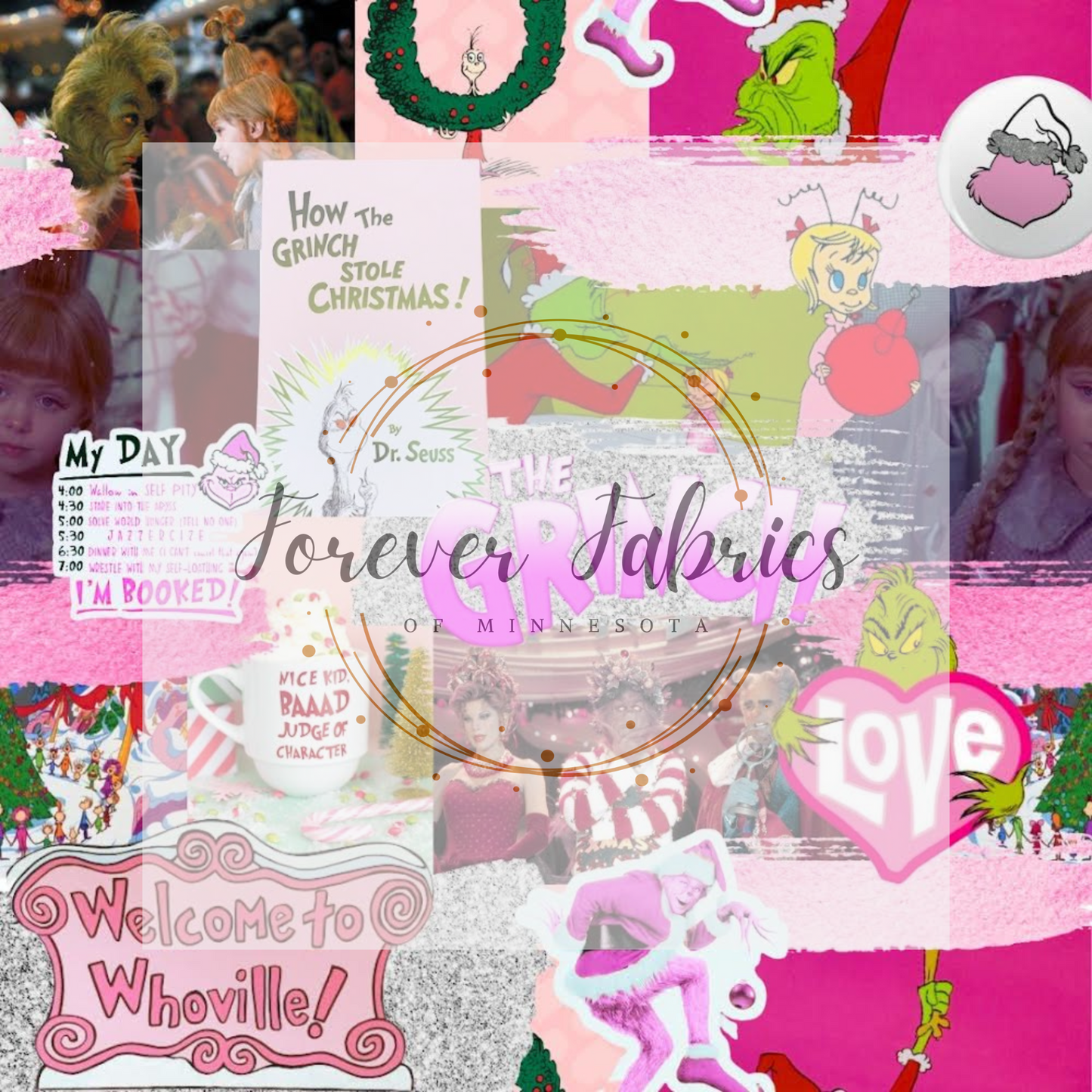 Grinch Collage . . . . (BH/ 24)| Preorder | Fabric By The Yard