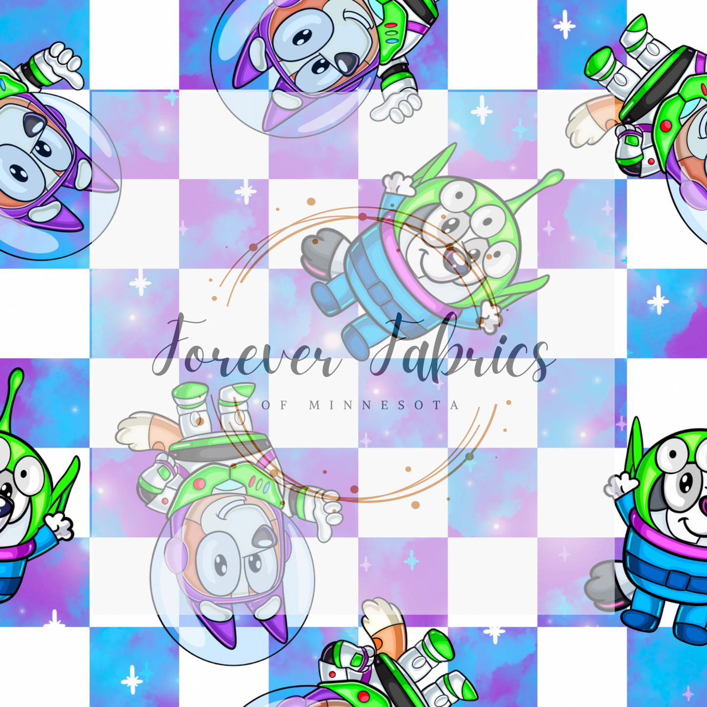 Blue Dog Space Check . . . . . . . (BH/ 23). | Preorder | Fabric By The Yard