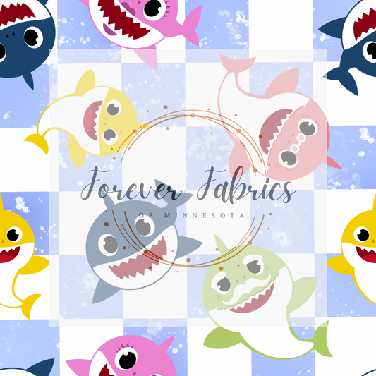 Shark Checkered . . (BH/ 23). | Preorder | Fabric By The Yard