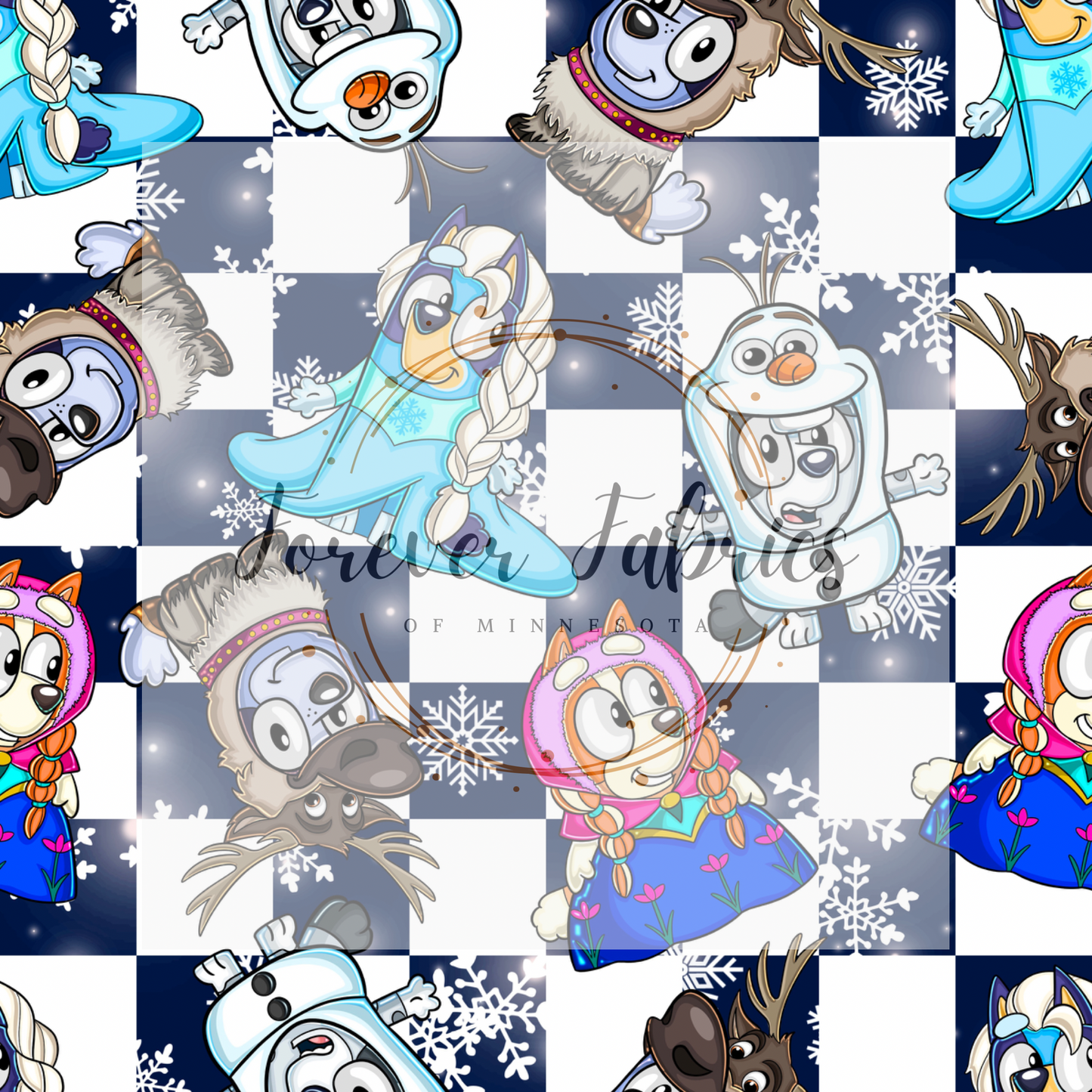 Blue Dog Frozen Navy Checkered   .  . . (BH/ 24)| Preorder | Fabric By The Yard