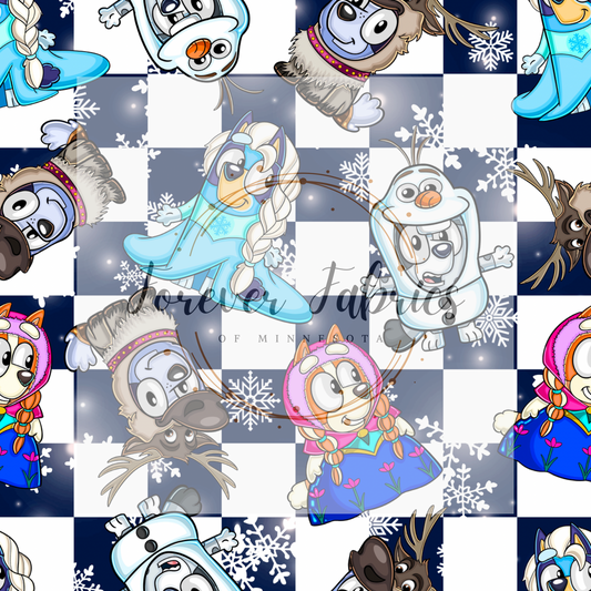 Blue Dog Frozen Navy Checkered . . . (BH/ 24)| Preorder | Fabric By The Yard