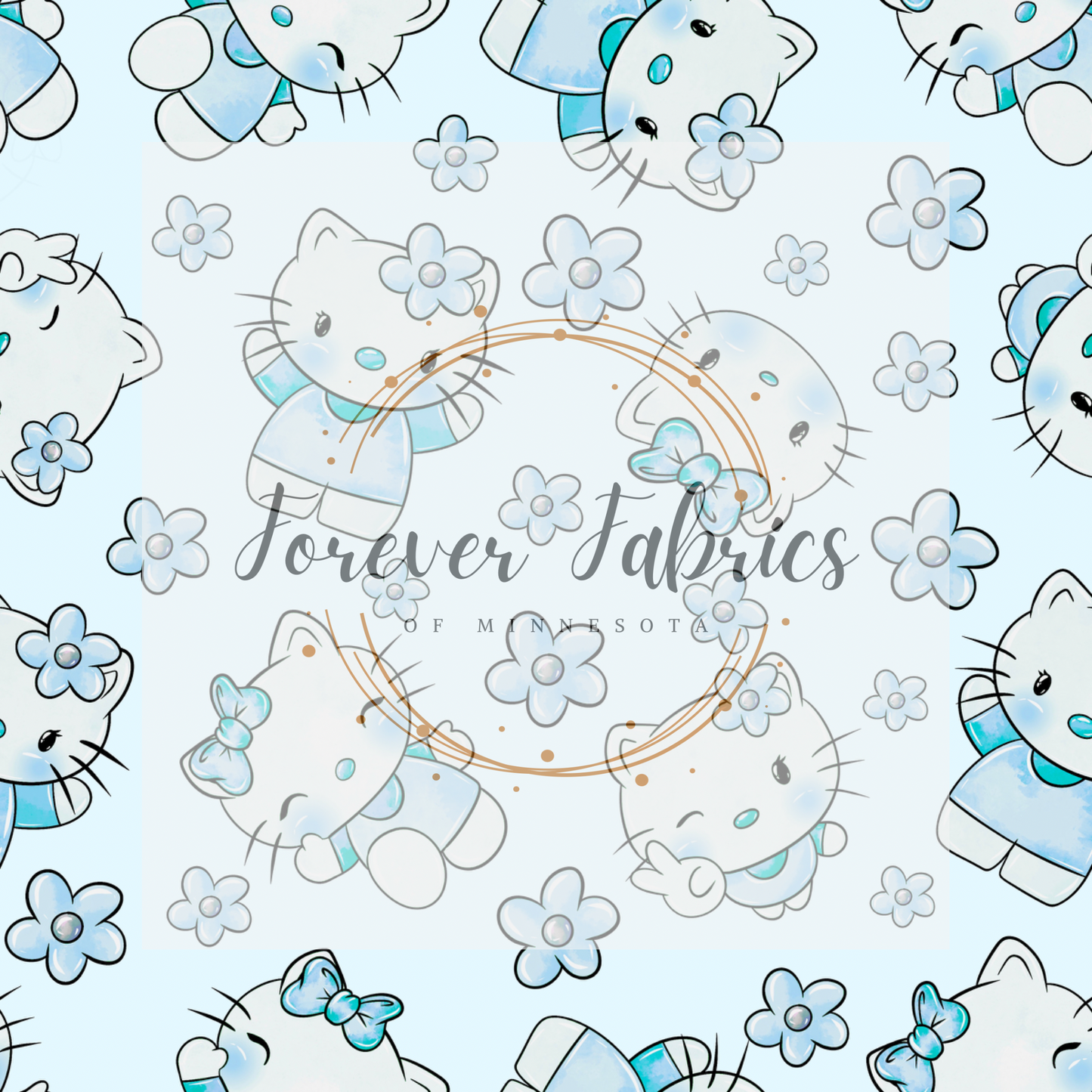 Blue Pink Kitty . (BH/ 23). | Preorder | Fabric By The Yard