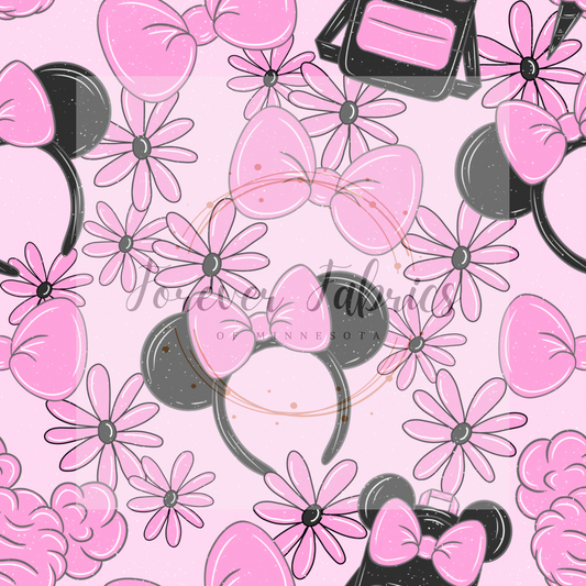 Pink Floral Background Ears . (BH/ 24)| Preorder | Fabric By The Yard