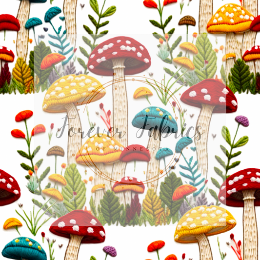 Mushrooms Neutral Embroidery (BH/ 23). | Preorder | Fabric By The Yard