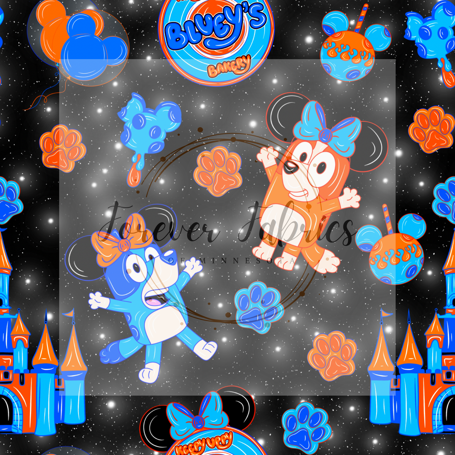 Blue Dog keepy uppy Black . (BH/ 24)| Preorder | Fabric By The Yard