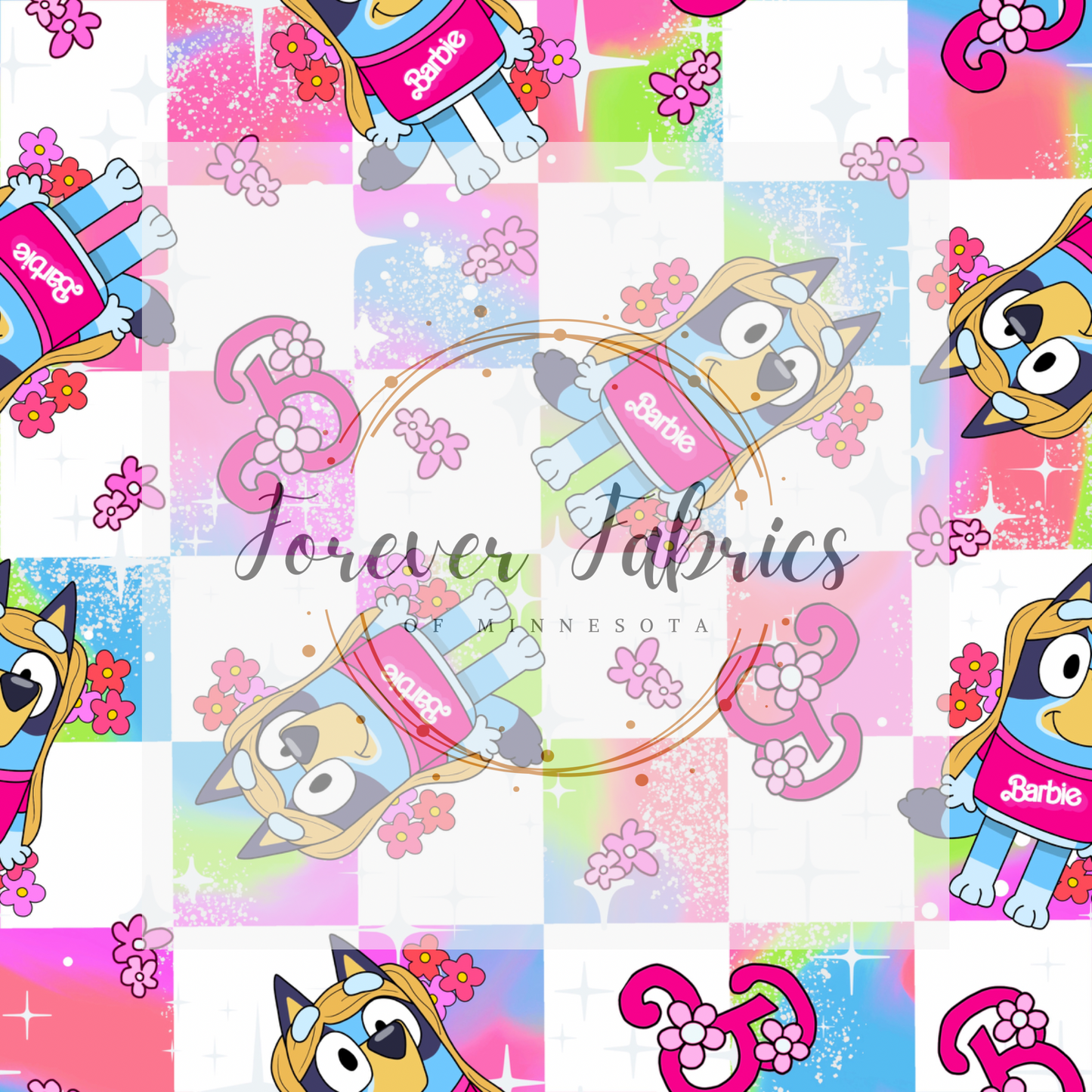 Blue Dog Bestie Pink Doll Skate Checkered . (BH/ 23). | Preorder | Fabric By The Yard