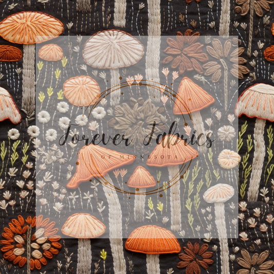Mushrooms Embroidered(BH/ 23). | Preorder | Fabric By The Yard