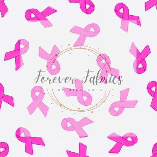Pink Ribbon White (BH/ 23) | Preorder | Fabric By The Yard