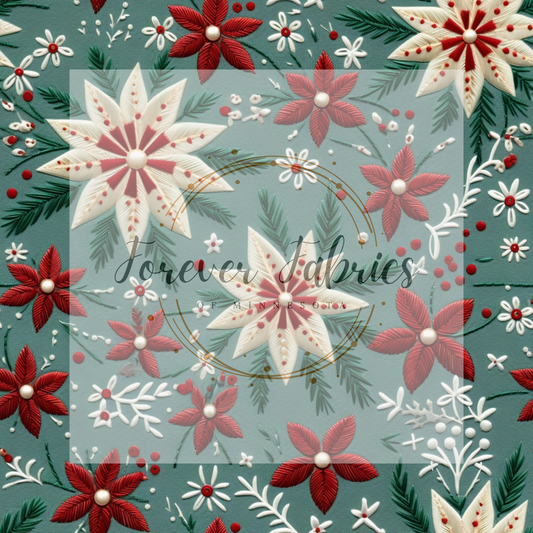 Xmas Embroidery . . (BH/ 23). | Preorder | Fabric By The Yard