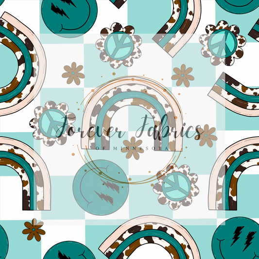 Cow Rainbow Check . . . . . . . (BH/ 23). | Preorder | Fabric By The Yard