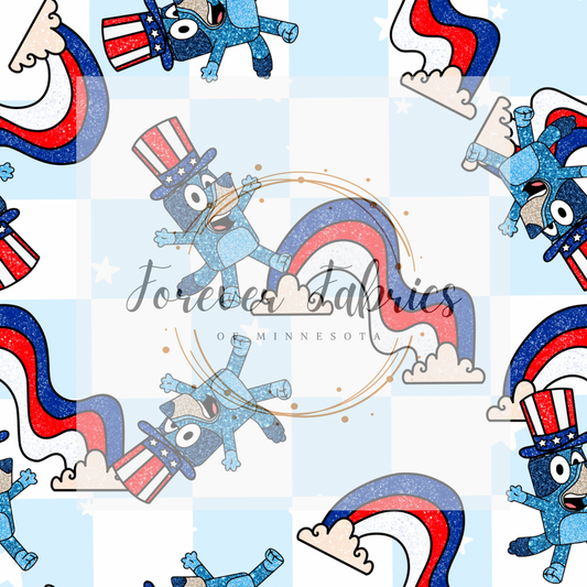 FOJ Blue Dog Checked . (BH/ 24)| Preorder | Fabric By The Yard