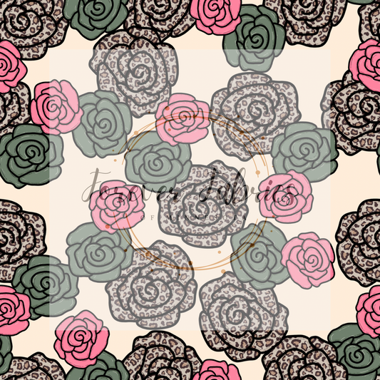 Gray/Pink/Green Roses . . . (BH/ 23). | Preorder | Fabric By The Yard