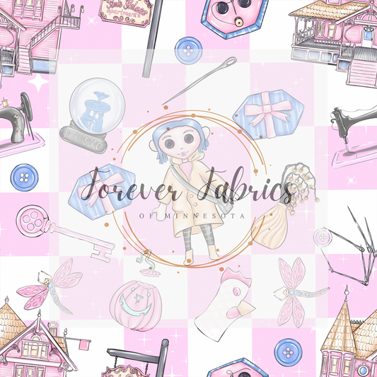 Caroline Pink Check . (BH/ 23). | Preorder | Fabric By The Yard
