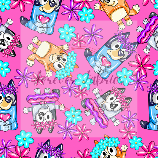 Blue Dog Floral Pink. . (BH/ 24)| Preorder | Fabric By The Yard