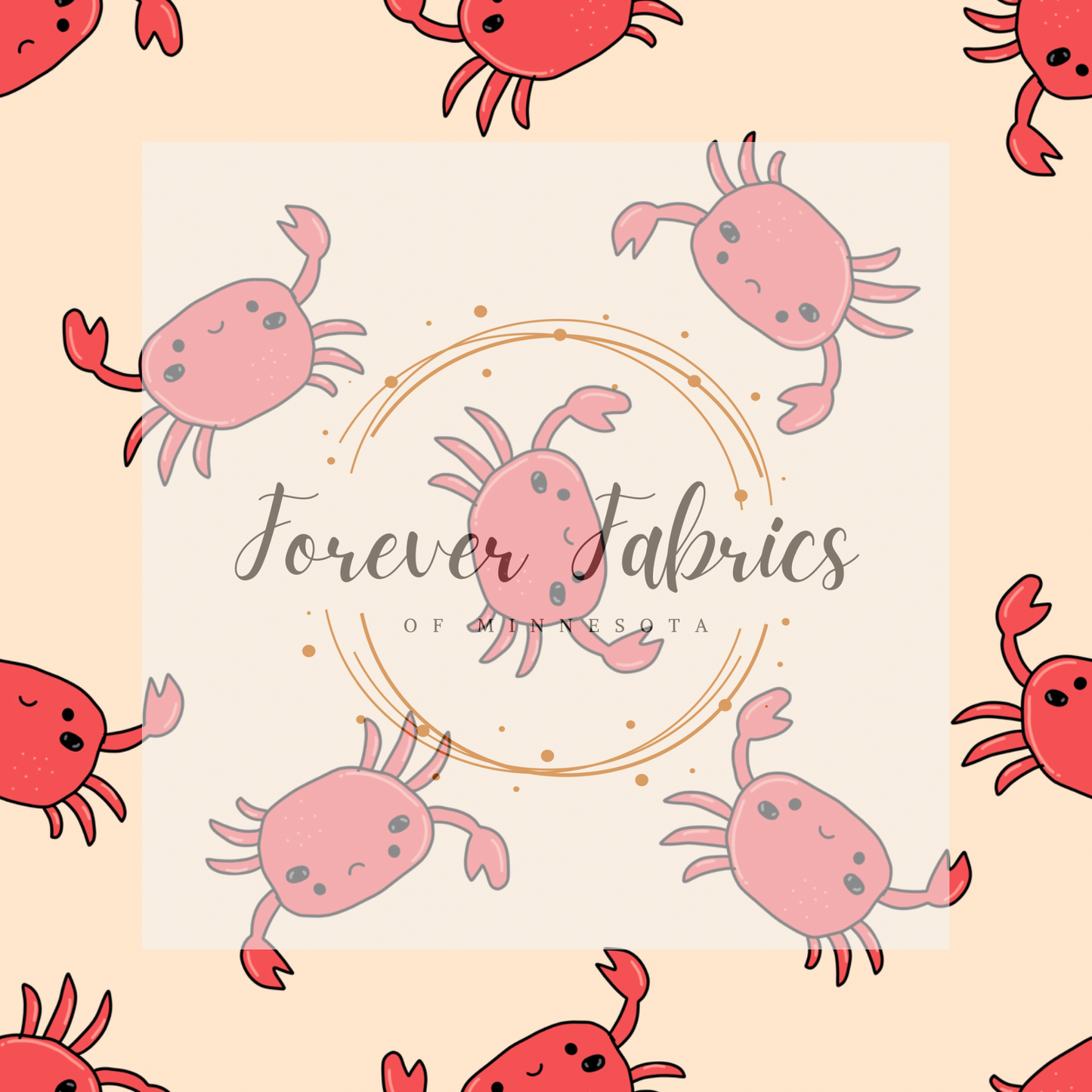 Peach Background Crabs . . (BH/ 23). | Preorder | Fabric By The Yard
