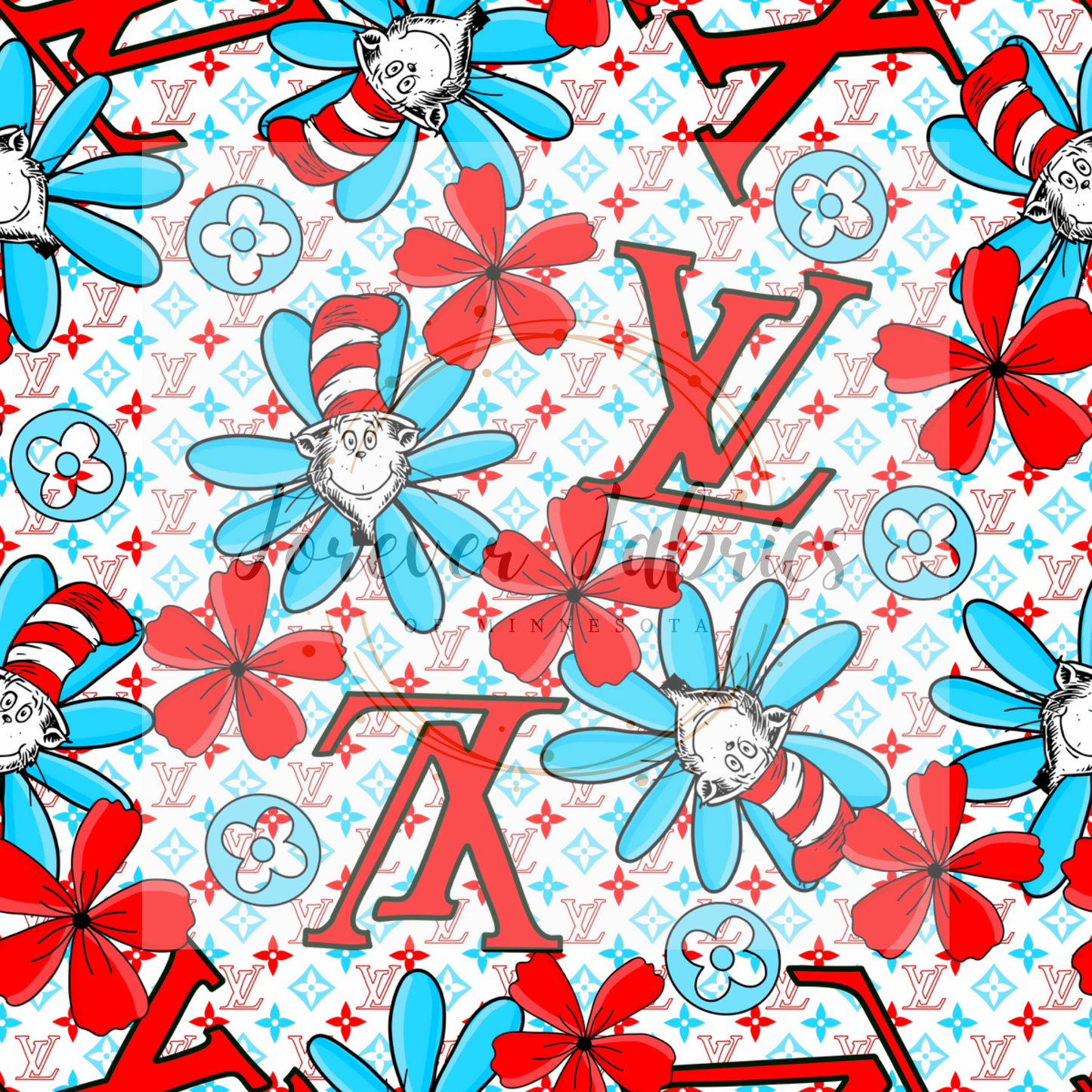 Bougee Cat in the Hat Red White & Blue . (BH/ 24)| Preorder | Fabric By The Yard