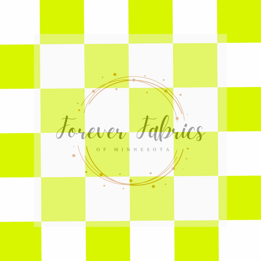 Neon Light Green Checks. (BH/ 23). | Preorder | Fabric By The Yard